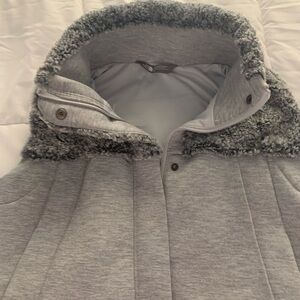 North Face Gray Quilted Jacket with Faux Fur Collar